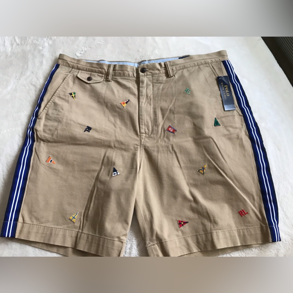 Polo Ralph Lauren Embroidered Khaki Stretch Sailing Shorts